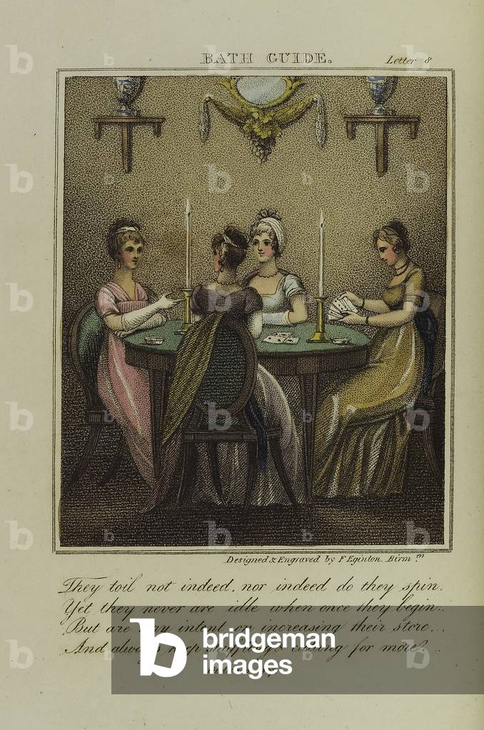 Women playing cards, from 'The New Bath Guide' by Christopher Anstey, published in 1807 (hand-coloured engraving)