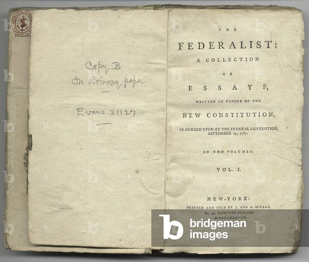 Title page of 'The Federalist', a collection of essays written in favour of the new constitution (litho)
