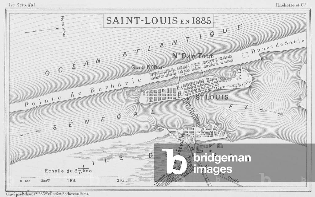 Saint-Louis in 1885, illustration from 'Le Senegal...' by Louis Leon Faidherbe, 1885 (engraving)