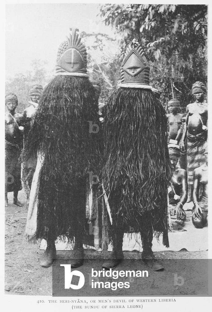 The 'Bere Nyana', or men's devil of Western Liberia, illustration from 'Liberia' by Harry Hamilton Johnston, 1906 (b/w photo)