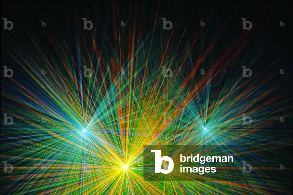 Bursts of thin, multicoloured laser beams -