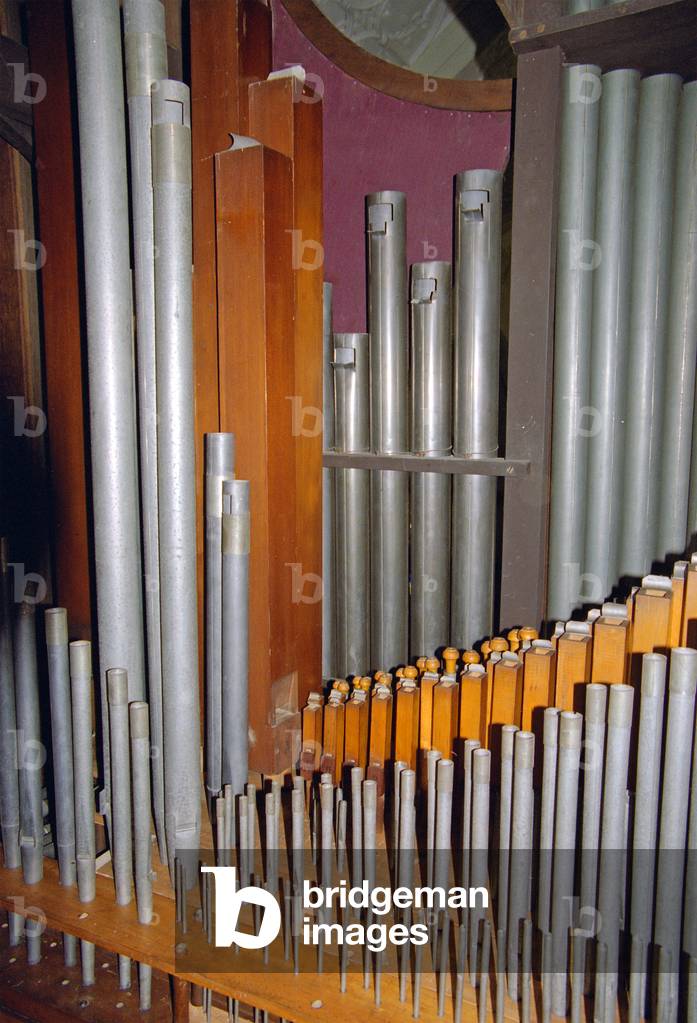 View of the pipe chamber of the organ of St Giles Church