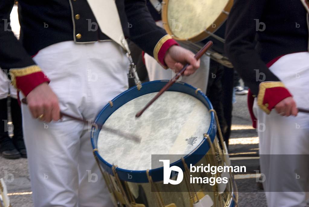 Close-up of drummer's hands and sticks.