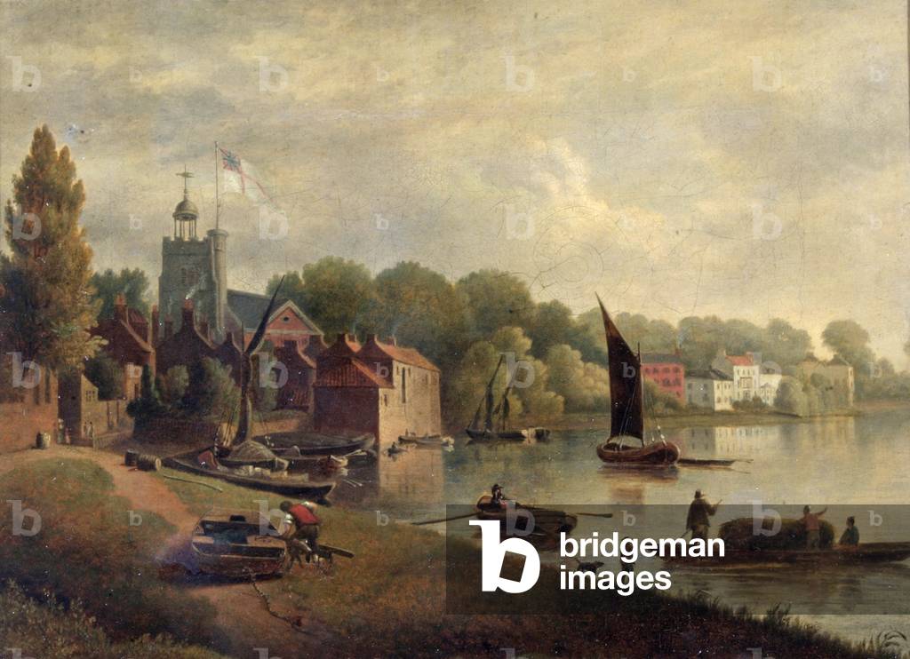 Twickenham Church looking downstream, 1800-30 (oil on canvas)