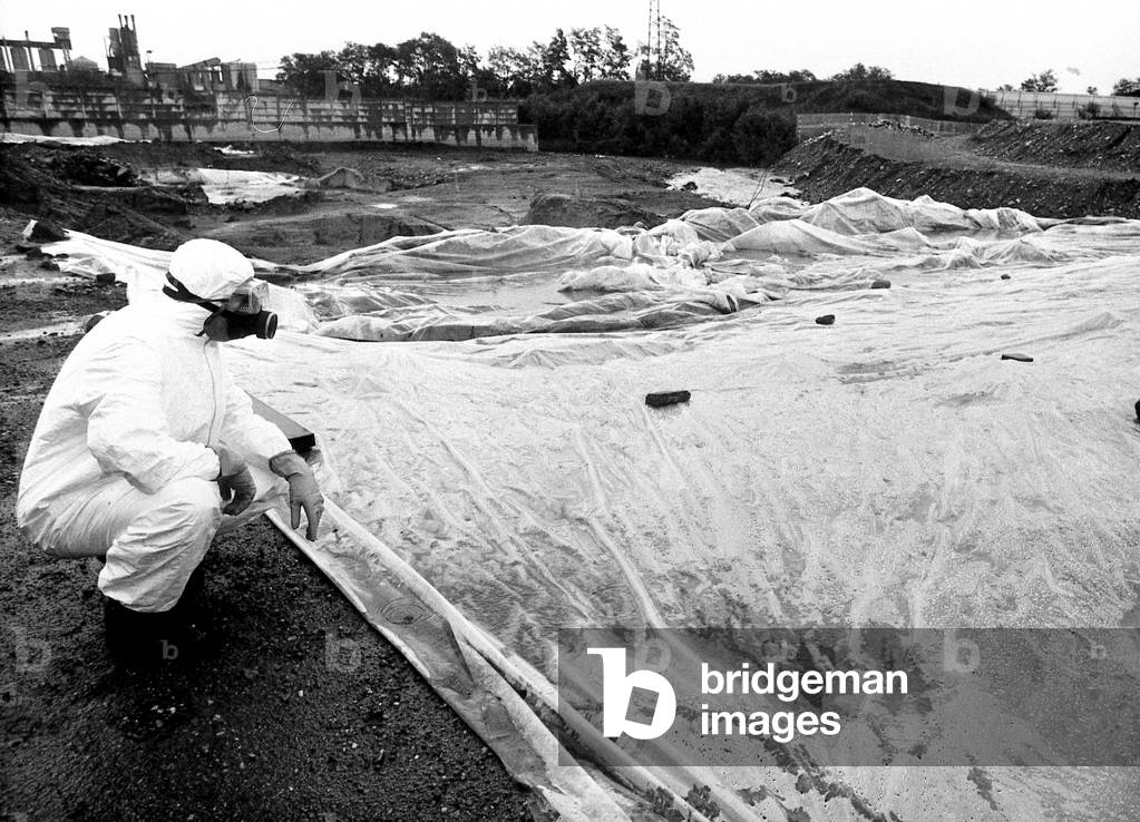 Environmental Disaster at ICMESA Factory, Seveso, 1981 (b/w photo)