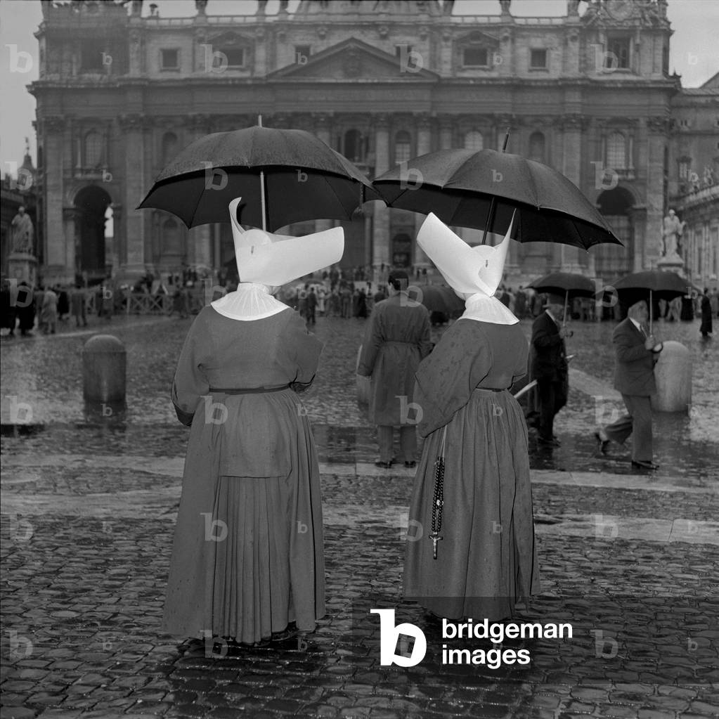 Two nuns awaiting the coronation of Pope John XXIII, Vatican City, 4th November 1958 (b/w photo)
