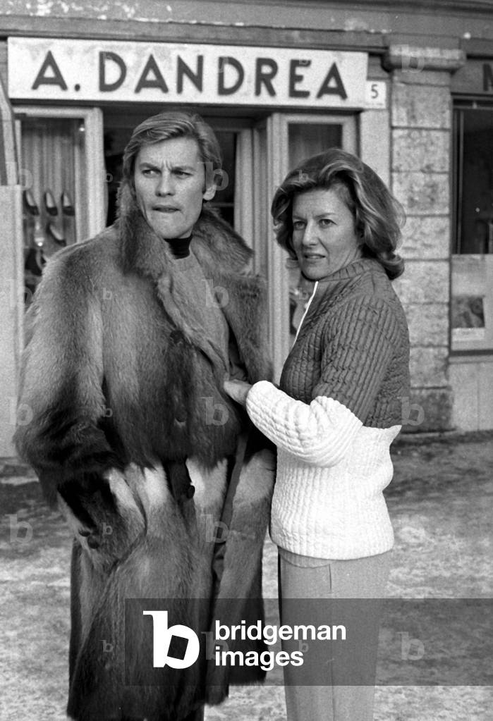 Marina Cicogna Volpi and Helmut Berger, Cortina, Italy, 1961 (b/w photo)