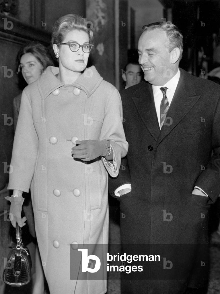 Princess Grace of Monaco and Prince Rainier III in Via Montenapoleone, Milan, Italy, 1960 (b/w photo)