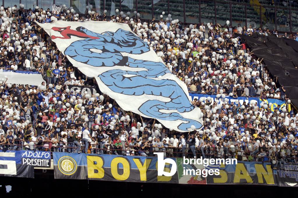 View of the stands of Inter fans at the Meazza Stadium, Milan, 2006 (photo)