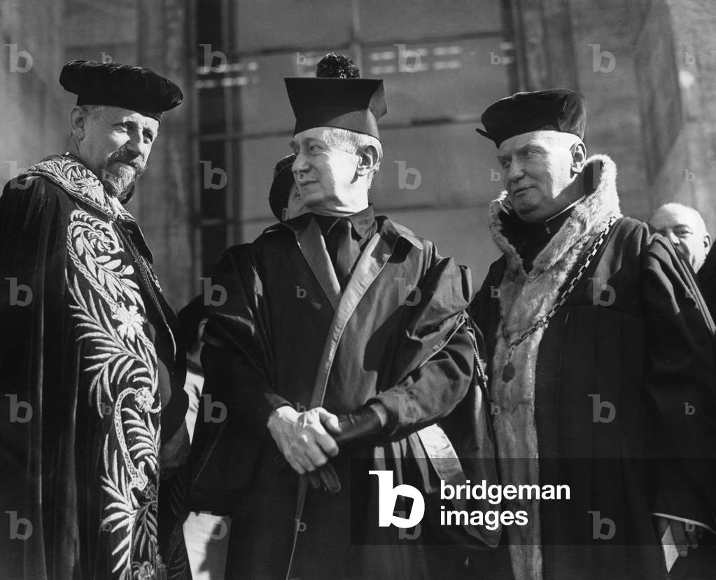 Guglielmo Marconi during the inauguration of the the new university campus, Rome, 1935 (b/w photo)