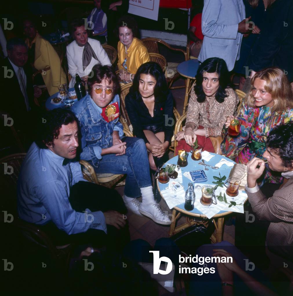 Louis Malle, John Lennon and his wife Yoko Ono, Susan Sontag and Jeanne Moreau, Cannes Festival, 1971 (photo)