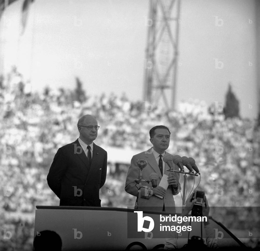 Avery Brundage and Giulio Andreotti, Rome Olympic Games, 1960 (b/w photo)
