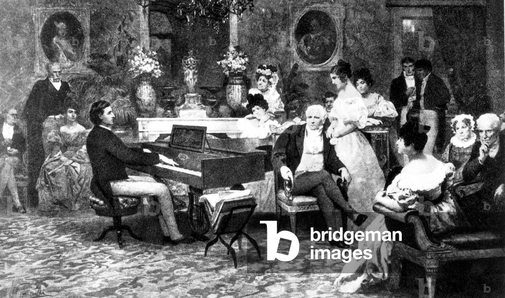 Frederic Chopin giving a concert, c.1887 (litho)
