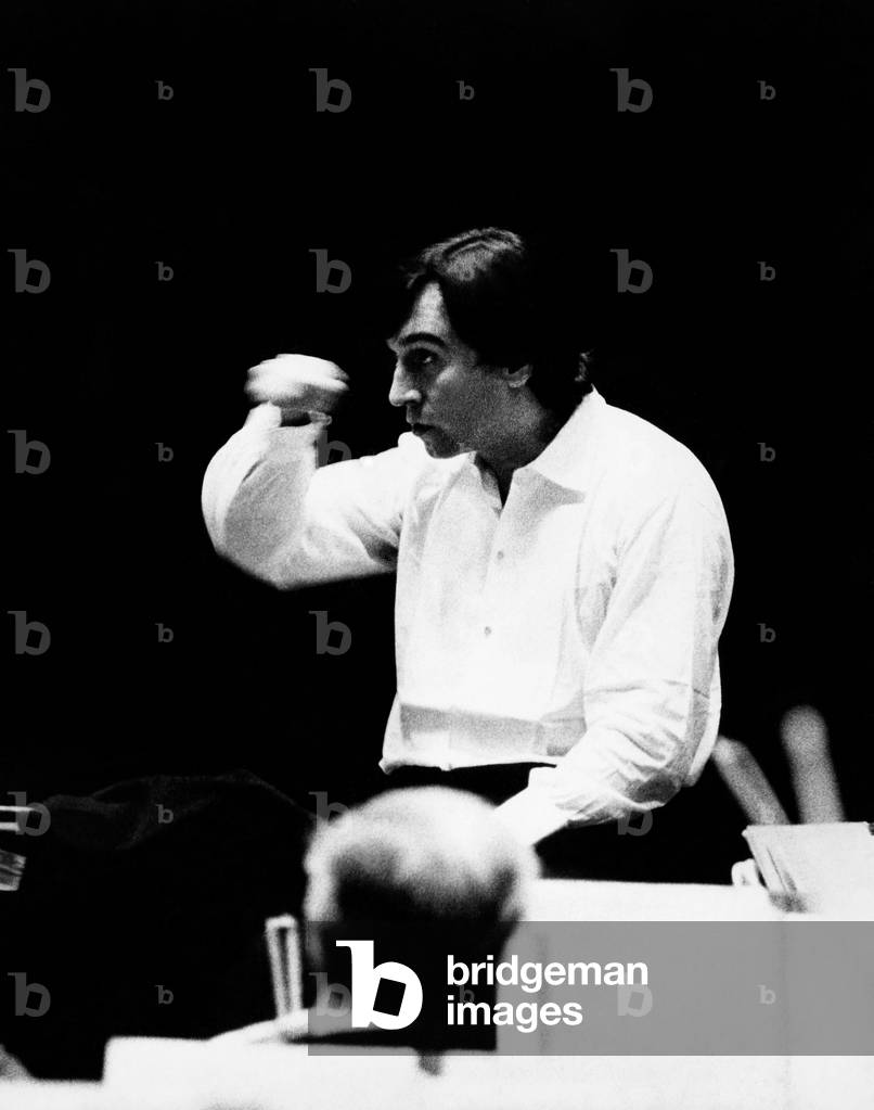 Claudio Abbado during rehearsals, Stresa, Italy, 1972 (b/w photo)