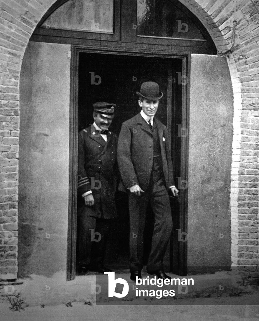 Guglielmo Marconi, at the radiotelegraphy centre, Monte Mario, Italy, 1909  (b/w photo)