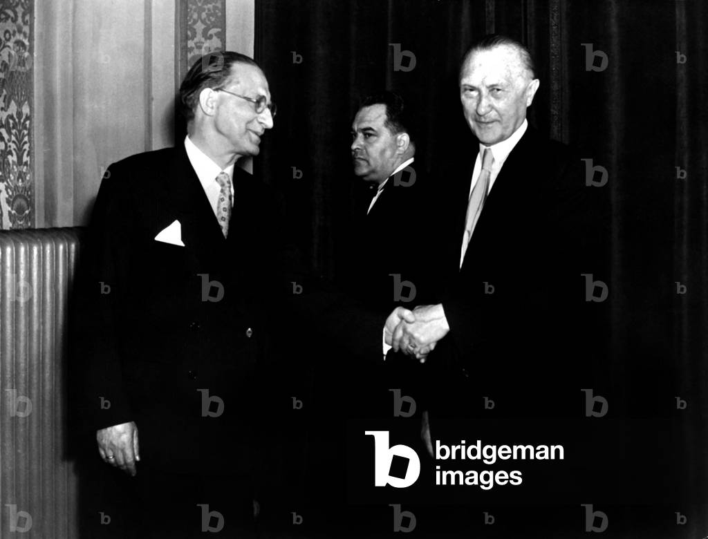 Alcide de Gasperi and Konrad Adenauer, Rome, 1951 (b/w photo)