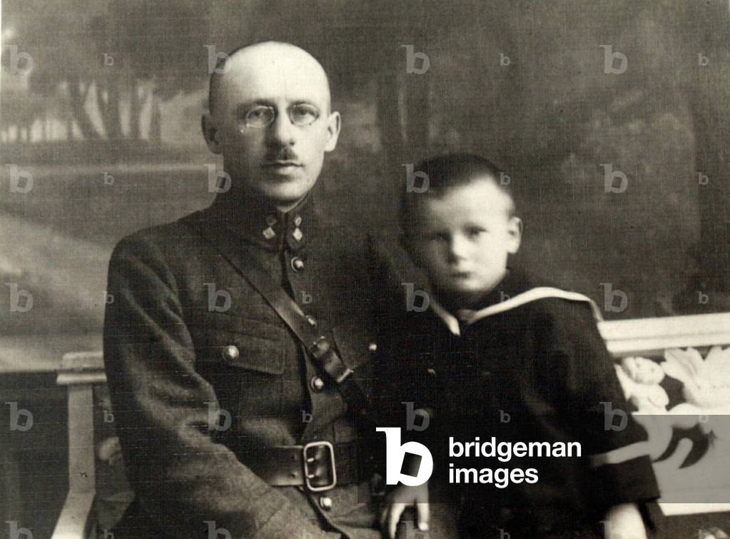 Karol Wojtyla with his father lieutenant Karol Wojtyla, Wadowice, Poland,  1925 (b/w photo)
