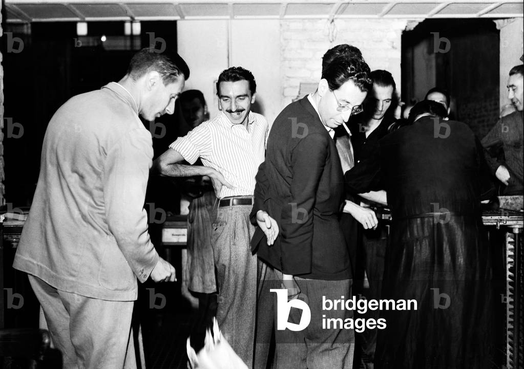 Journalists from the newspaper Corriere Lombardo, Milan, 1946 (b/w photo)