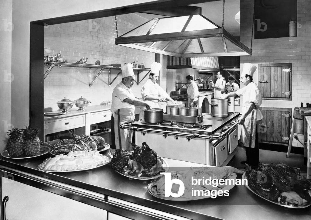 Chefs at work, 1950s (b/w photo)
