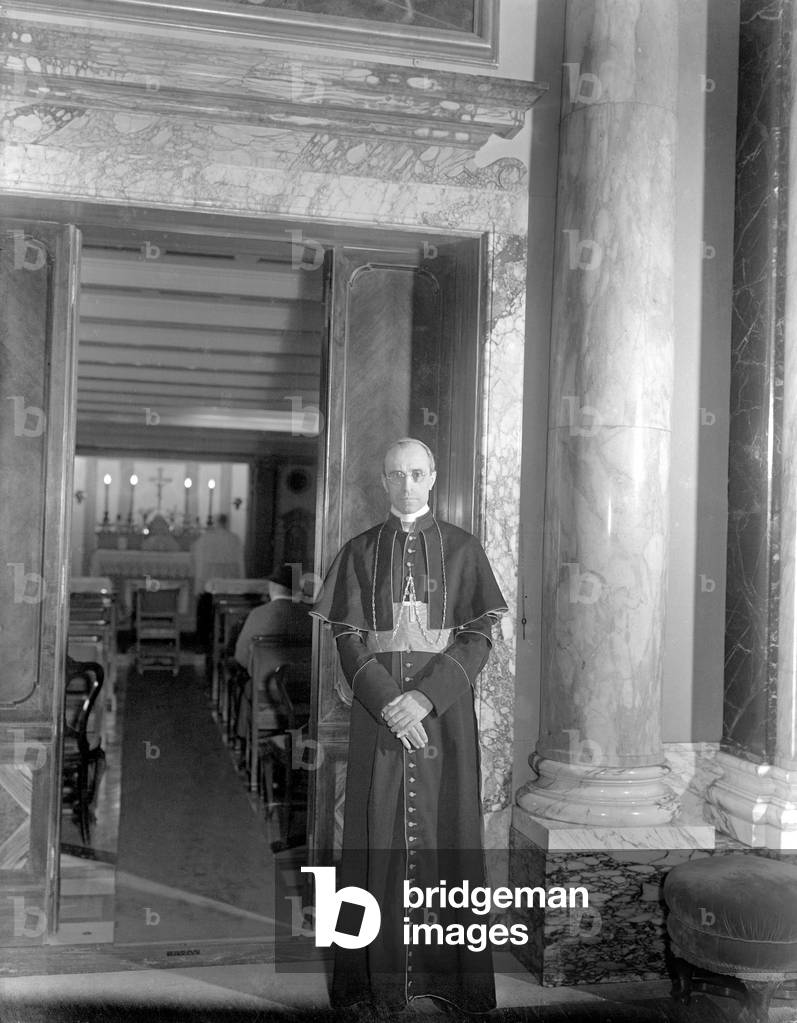 Cardinal Eugenio Pacelli on the transatlantic ship Conte di Savoia, New York, 1936 (b/w photo)