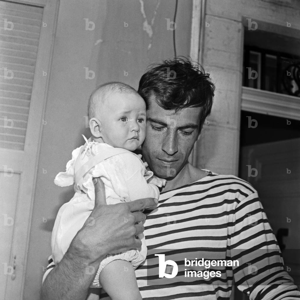 Roger Vadim with his daughter Nathalie, Saint-Tropez, 1958 (b/w photo)