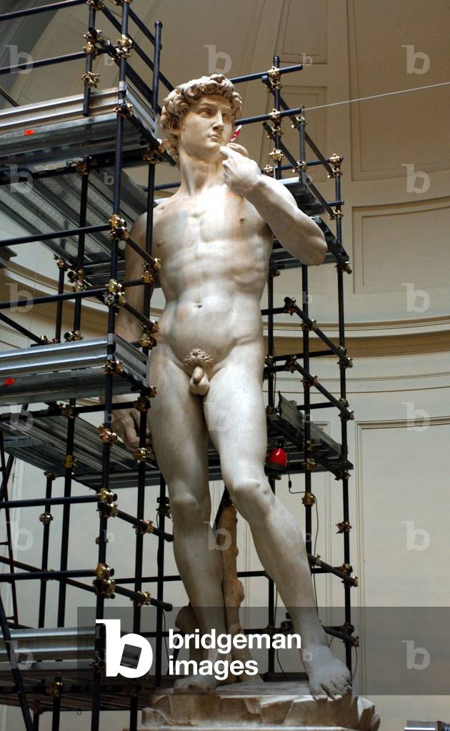 Cinzia Parnigoni during the restoration of David by Michelangelo, 2004 (photo)