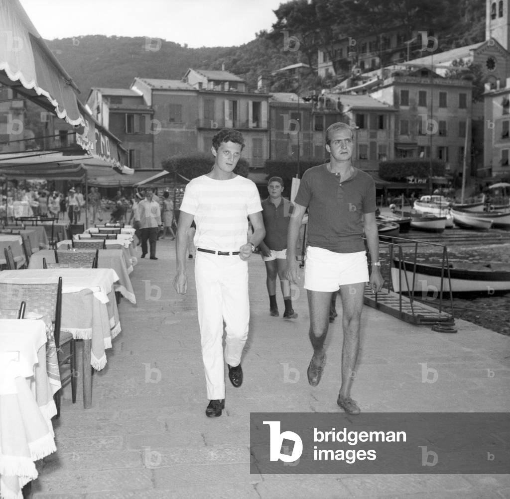 Prince Juan Carlos of Spain on holiday, Portofino, Italy, 1964 (b/w photo)