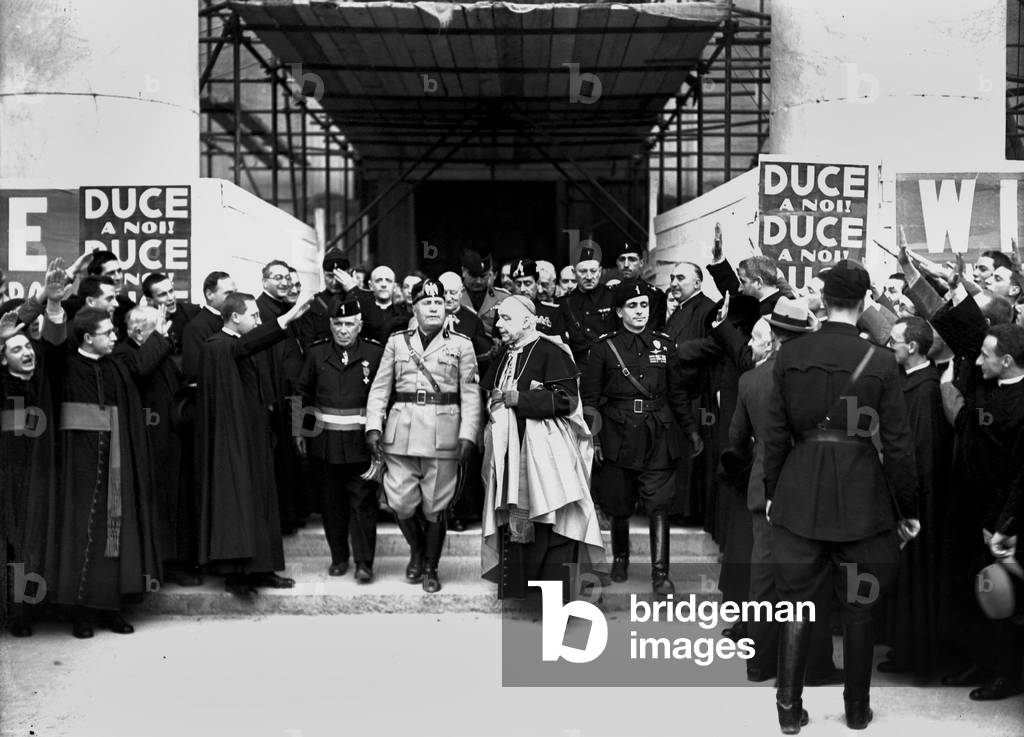 Visit of Benito Mussolini in Genoa, 1938 (b/w photo)