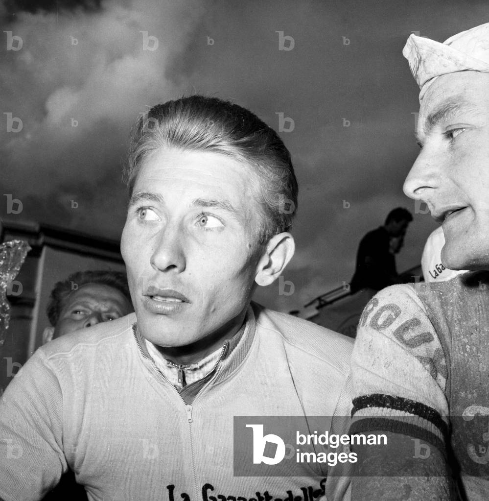 42th Giro d'Italia (1959) - 15th Stage Trento - Bolzano Jacques Anquetil after the arrival; he became the classification leader again (b/w photo)