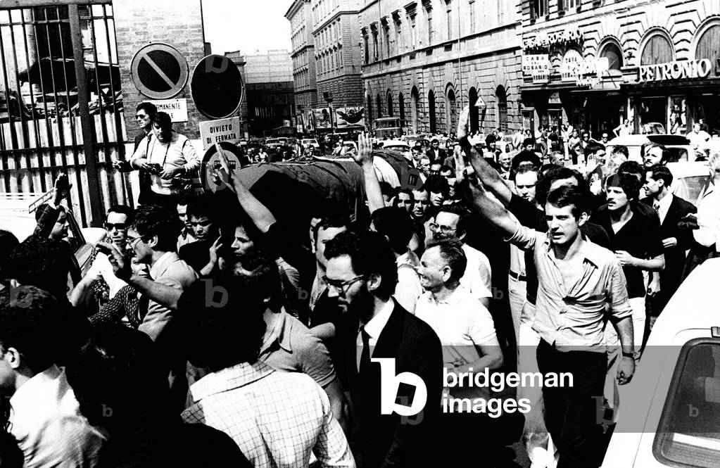 Funeral of Junio Valerio Borghese at the Church of Santa Maria Maggiore, Rome, Italy, 1974 (b/w photo)