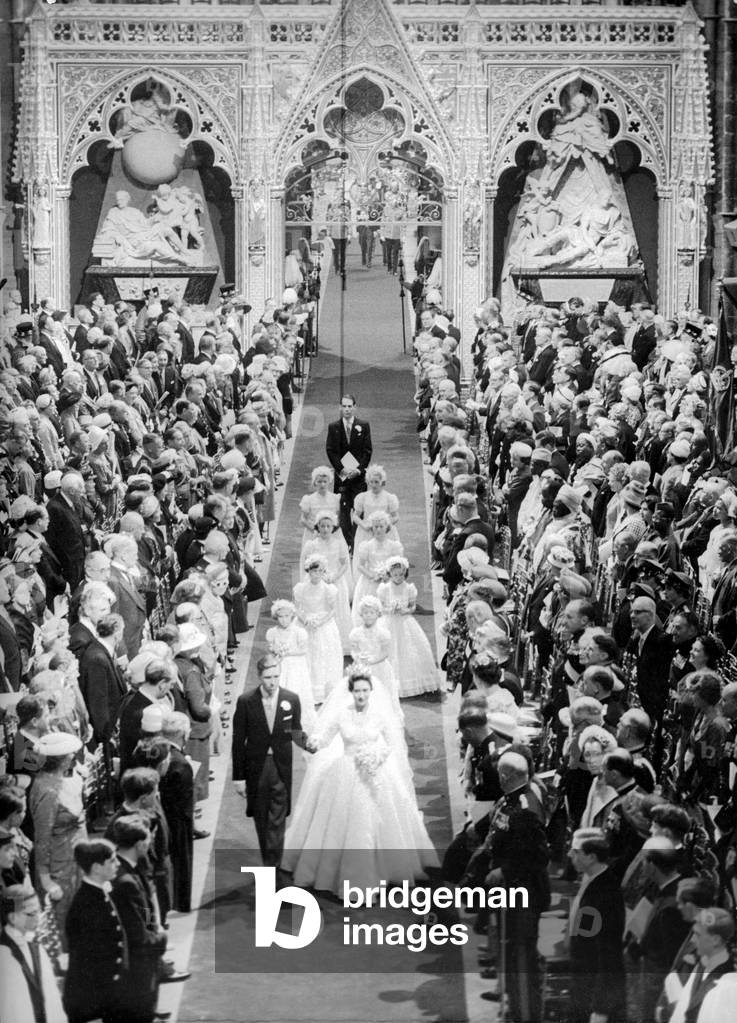 The wedding of Princess Margaret and Anthony Armstrong Jones in Westminster Abbey, London, 1960 (b/w photo)