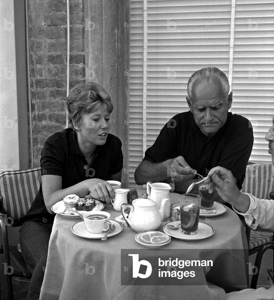 Alberto Moravia and Dacia Maraini at the Venice Film Festival, 1967 (b/w photo)