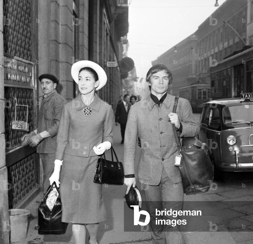 Rudolf Nureyev and Margot Fonteyn in the streets of Milan, Italy, 1965 (b/w photo)