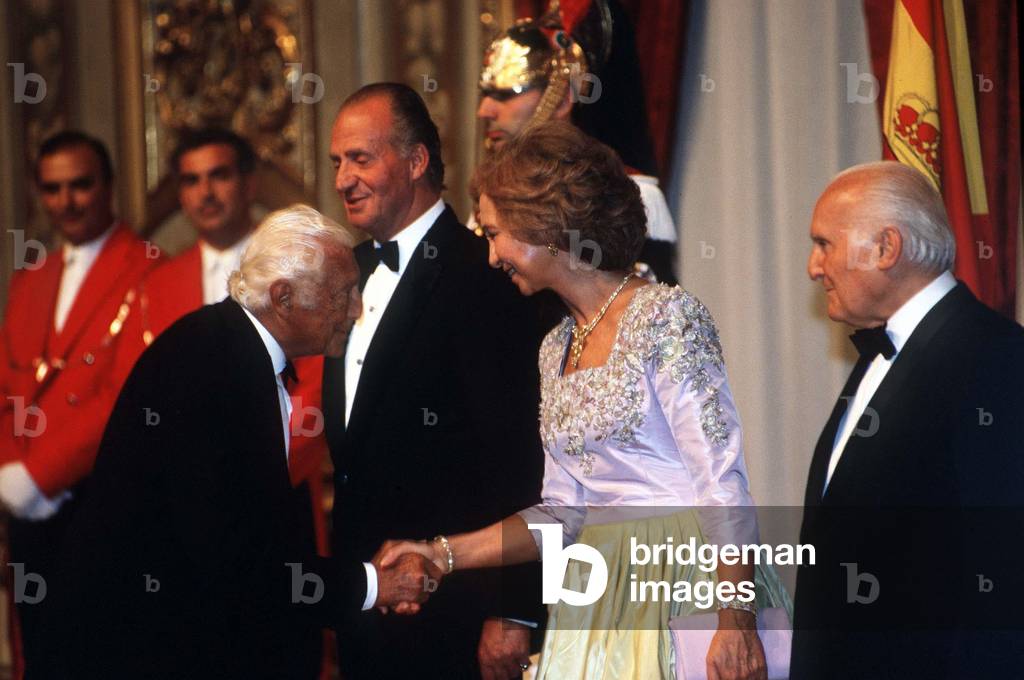 Visite du Roi d'Espagne en Italie: Juan Carlos et la Reine Sofia rencontrent Gianno Agnelli. Rome, septembre 1998