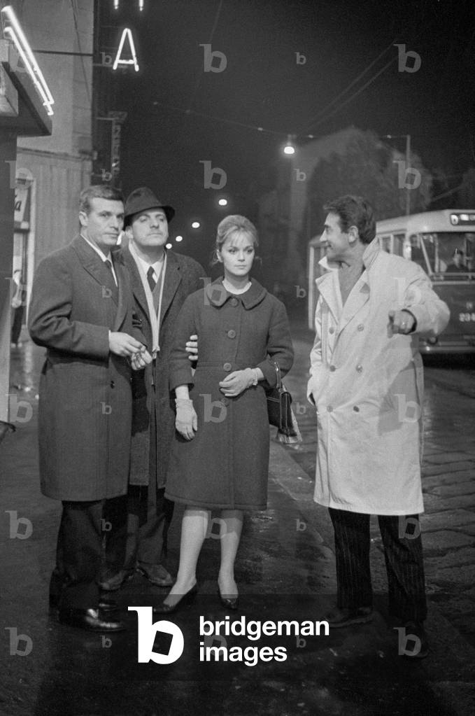 Francisco Rabal, Damiano Damiani, Leticia Roman and Walter Chiari on the set of 