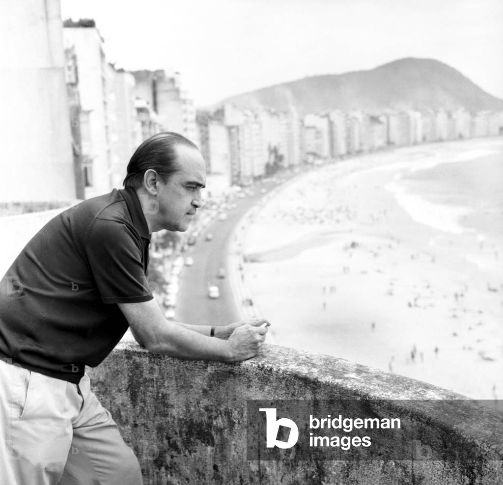 Oscar Niemeyer in  his garden, in Canoas (Brazil) Jan 1965 (b/w photo)