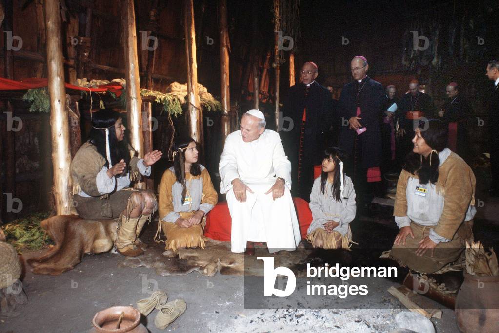 Pope John Paul II meets native Americans during his pastoral visit to Canada, 1984 (photo)