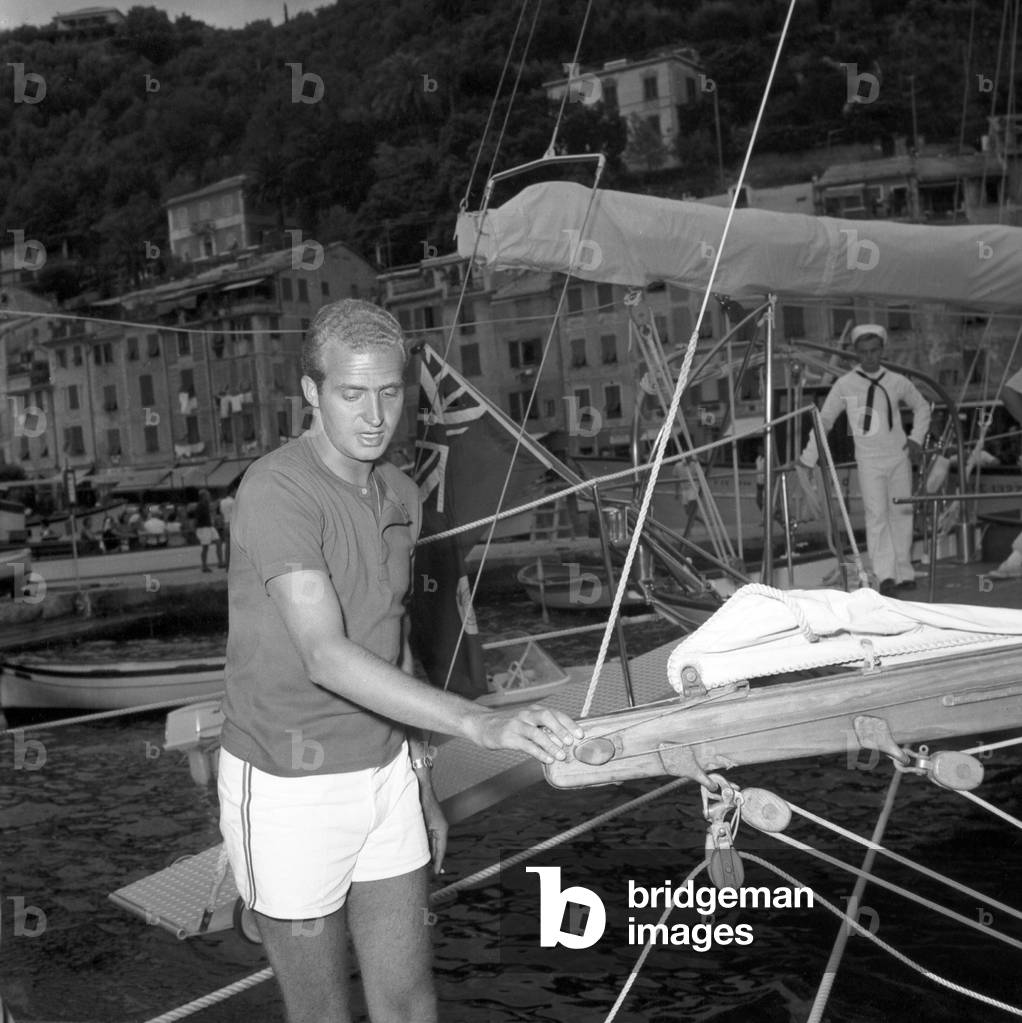 Prince Juan Carlos of Spain on holiday, Portofino, Italy, 1964 (b/w photo)