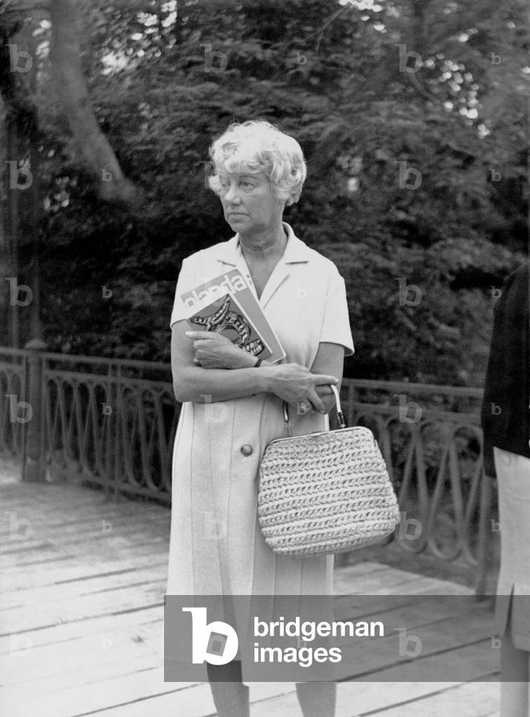 Peggy Guggenheim at the Venice Biennale, Italy, 1962 (b/w photo)