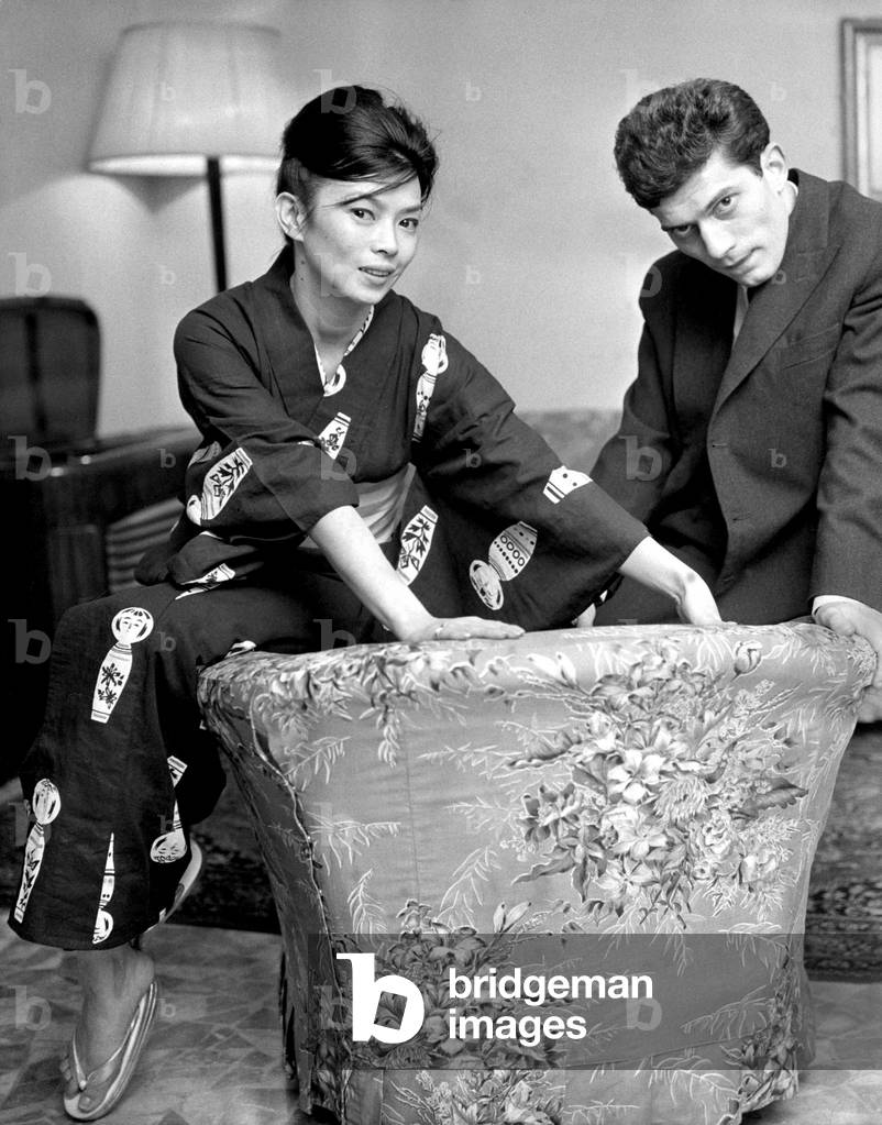 Luigi Tenco and Yoko Tani, Rome, 1962 (b/w photo)