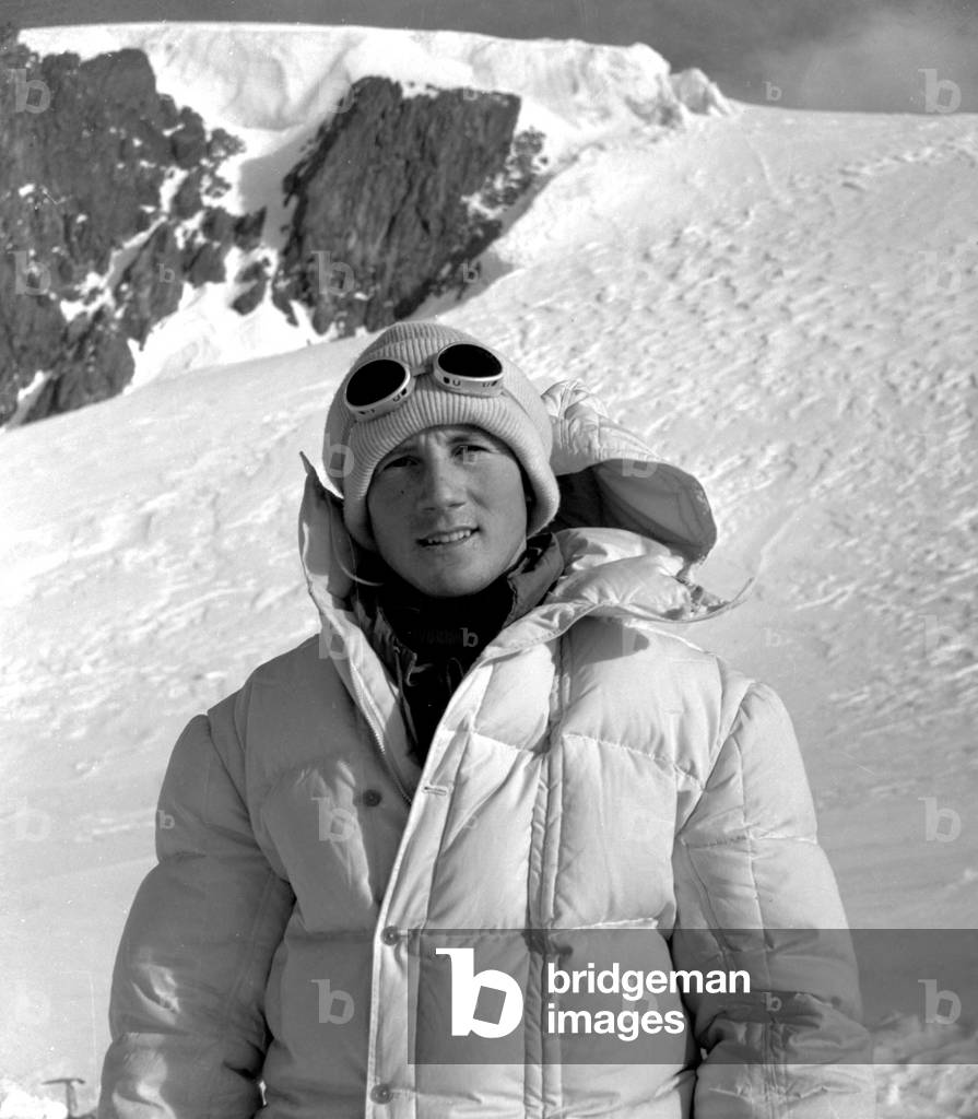 Walter Bonatti during ascent of Breithorn, 1954 (b/w photo)