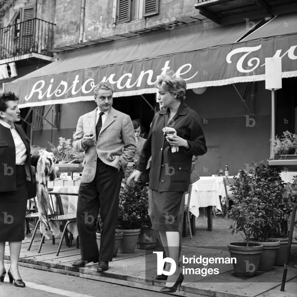 Simone Signoret and Rene Clement in Rome 1960 (b/w photo)