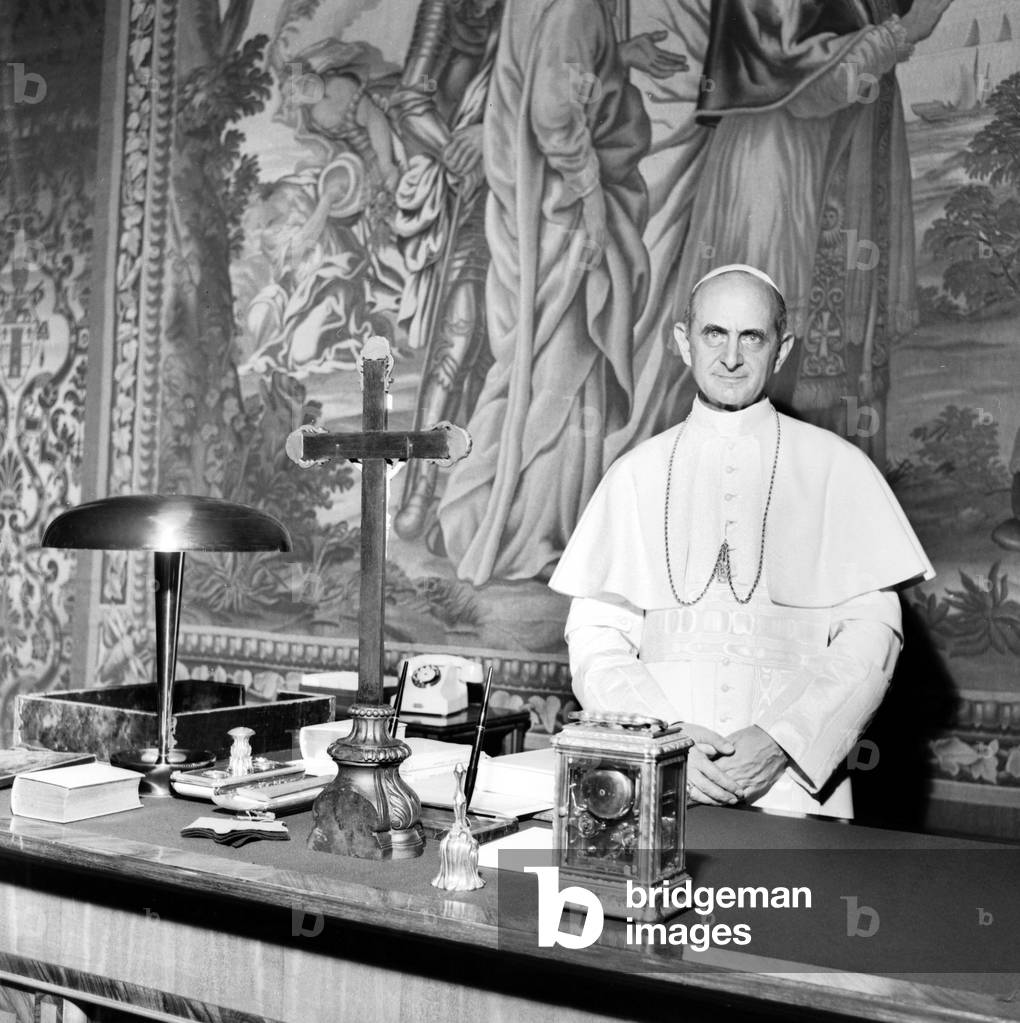 Pope Paul VI in his private flat, Vatican City, 1963 (b/w photo)