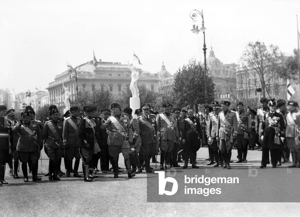 Visit of Benito Mussolini in Genoa, 1938 (b/w photo)