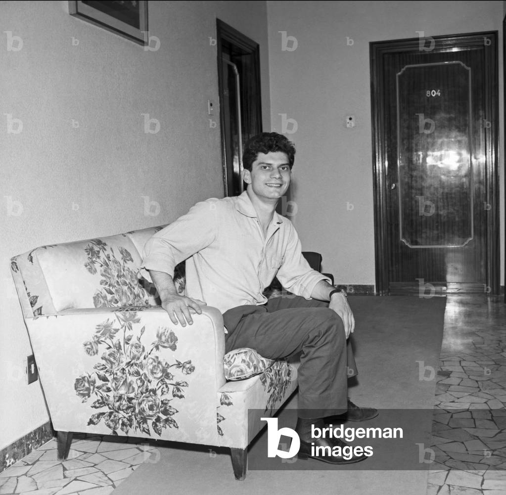 Luigi Tenco at home, 1962 (b/w photo)