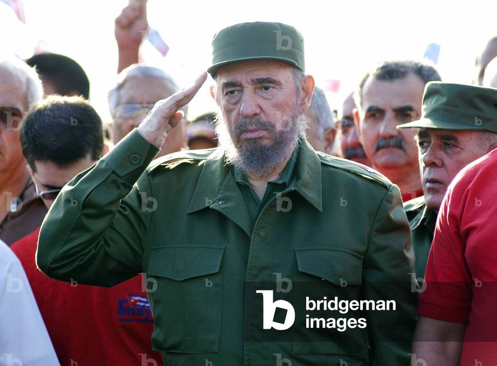 La Havane, Cuba 14/05/2004. Fidel Castro (ne en 1926) lors de la manifestation contre le gouvernement americain de George Bush. Photo Fumagalli 
