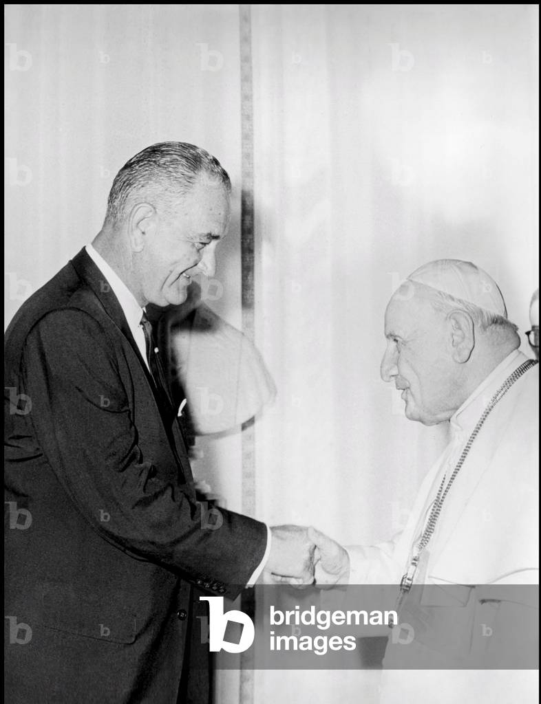 Pope John XXIII meets Lyndon B Johnson, the USA Vice President, Vatican City, 1962 (b/w photo)