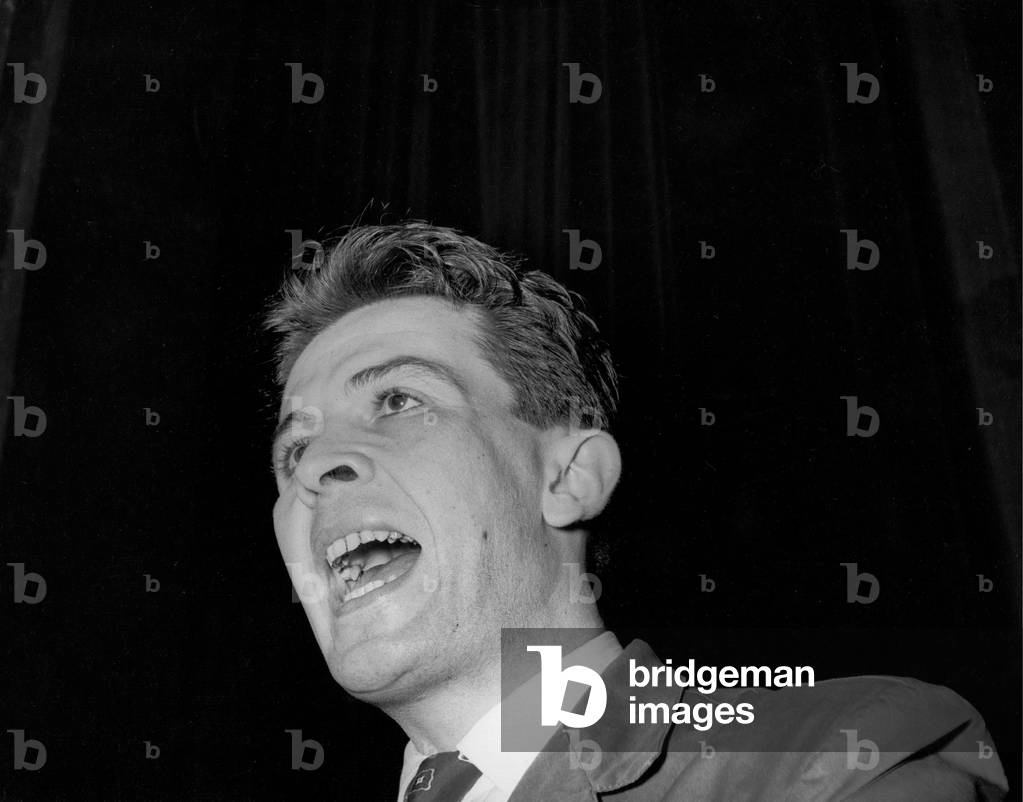 Enrico Berlinguer at a meeting, Milan, 1955 (b/w photo)