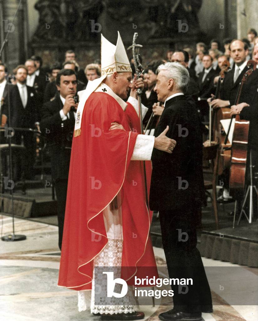 Herbert Von Karajan and Pope John Paul II, Vatican, 1985 (photo)
