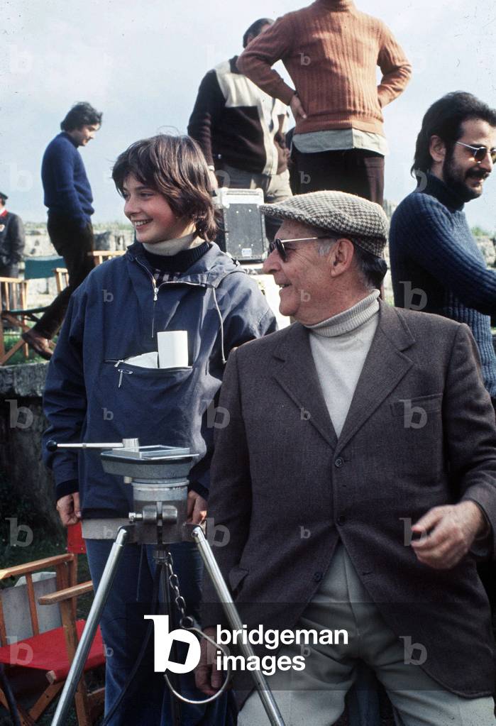 Roberto Rossellini and his daughter Isabella on a film set, 1965 (photo)